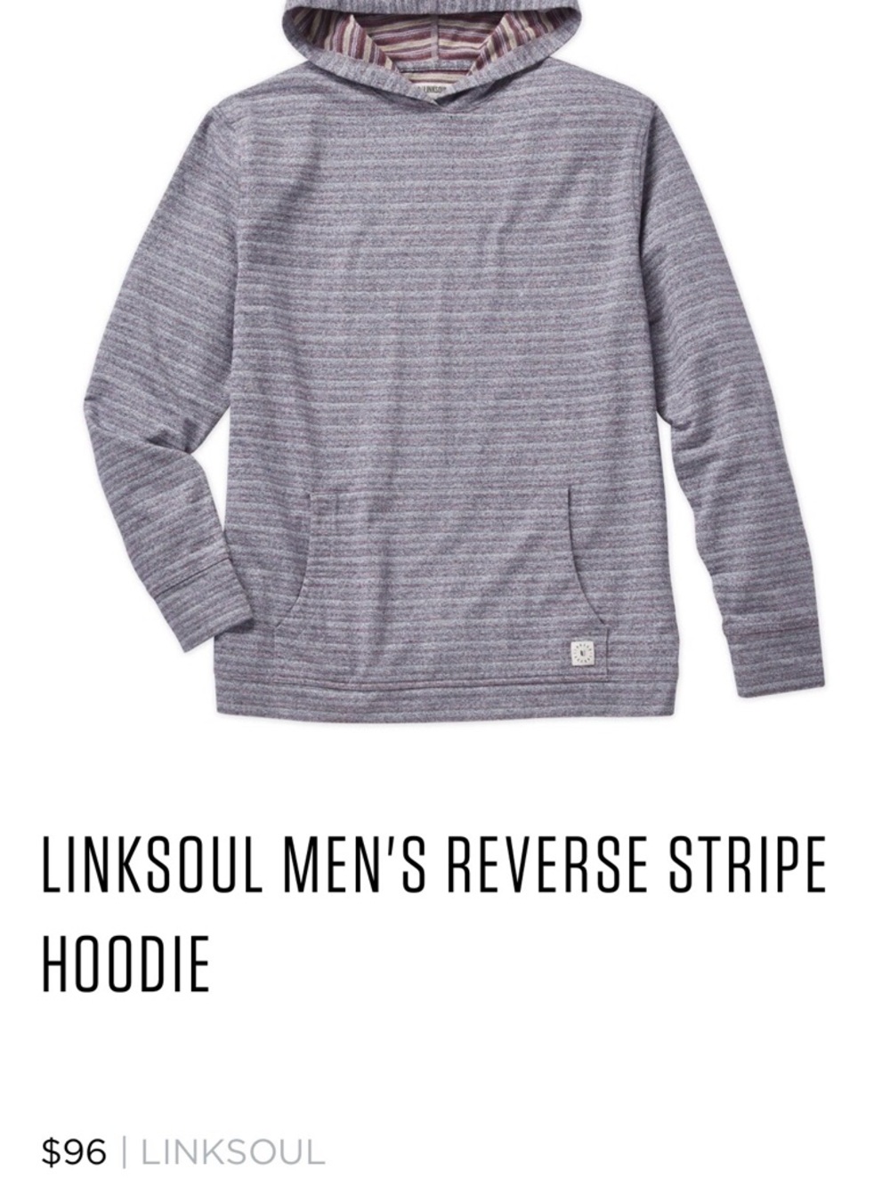 Linksoul Reverse Stripe Hoodie Mens Small Gray Lightweight Golf Hoodie NWOT - Picture 2 of 3